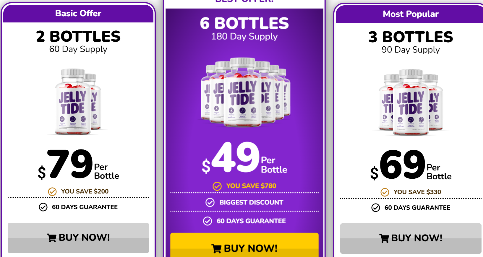 JellyTide pricing bundles - 2, 6 and 3 bottle packs